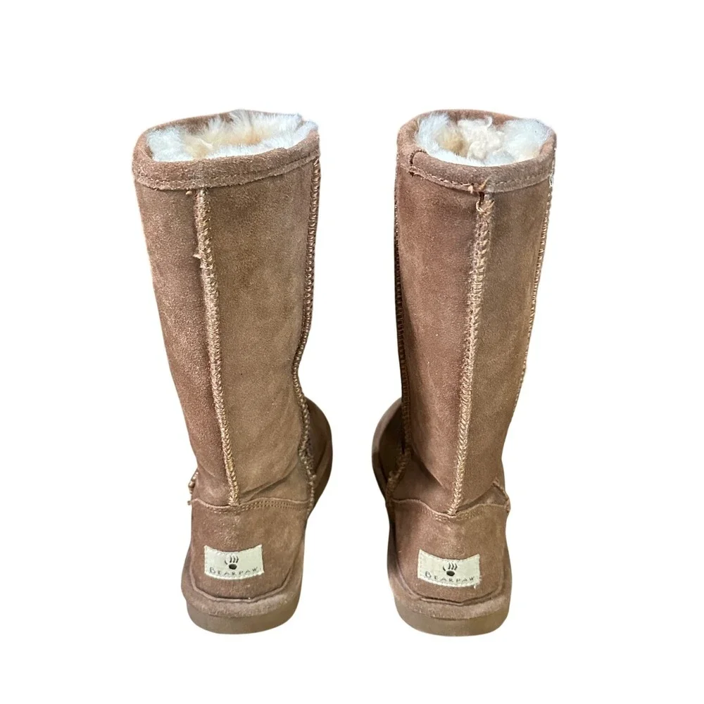 Bearpaw Emma Tall Women's Boots Sz 7W Hickory Brown Suede Sheepskin Lining‎ Cozy
